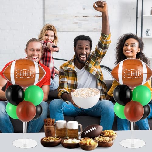 Image of 2 Sets Football Party Balloons Stand Kit with 2 Rugby Ball Foil Balloons Sports Football Party Balloon Centerpiece for Tables for Tailgate Game Day Birthday Sports Event Rugby Themed Decorations