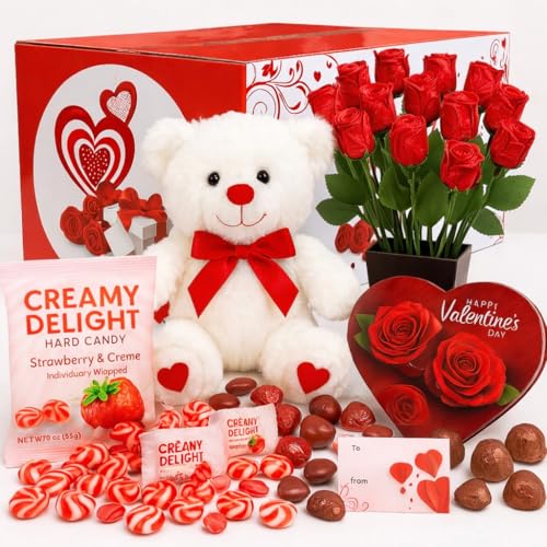 Valentines Day Gift Box with (Red or White) Beaer Belgian Chocolates Roses, Strawberry...
