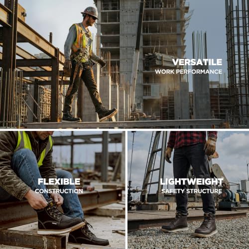 Image of KELODON Waterproof Steel Toe Boots For Men-6 inch Leather Moc Toe Work Boots Mens Steel Toe Shoes Indestructible Non Slip Resistant Construction Safety Boot