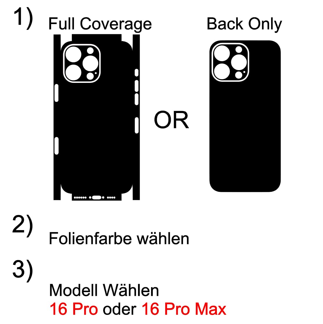 IPhone 12-16 Skin & Schutzfolie Set – 3M Folie, Wasserdicht, Kratzfest, Verschiedene Designs