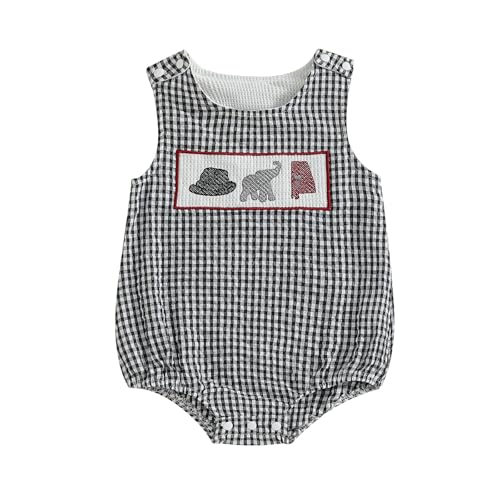 Image of Ysfanwuxi Baby Girl Boy Football Outfit College Football Bubble Romper Sleeveless Plaid Overalls Bodysuit Game Day Clothes