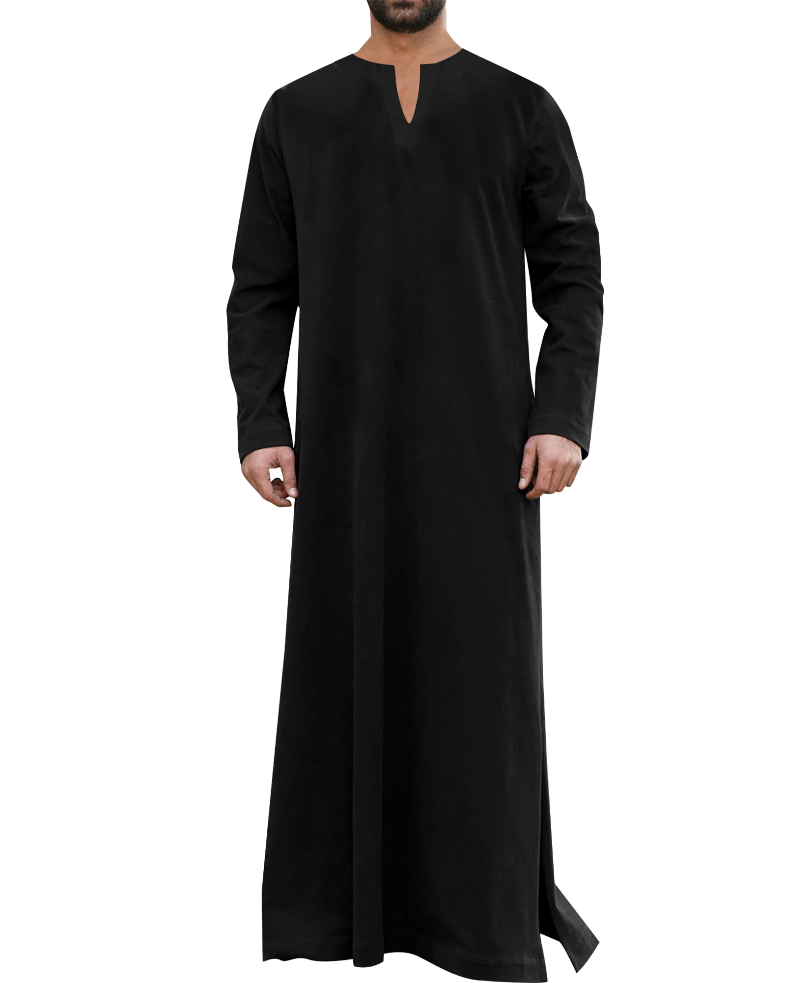 LVCBL Caftán de manga larga para hombre con bolsillos, ajuste universal, M-3XL