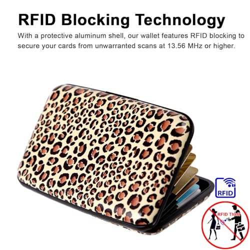 Image of Credit Card Holder Small RFID Blocking Wallet Business Metal Slim Mini Aluminum Hard Case for Women Men, Leopard, small, Minimalist, Compact, American