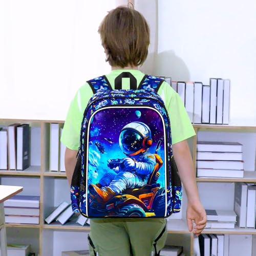 Image of CCJPX 3Pcs Astronaut Backpack for Boys, 16 inch Space Kids Bookbag with Lunch Box, Cool Water Resistant Schoolbag for Preschool Kindergarten Toddler(Blue)