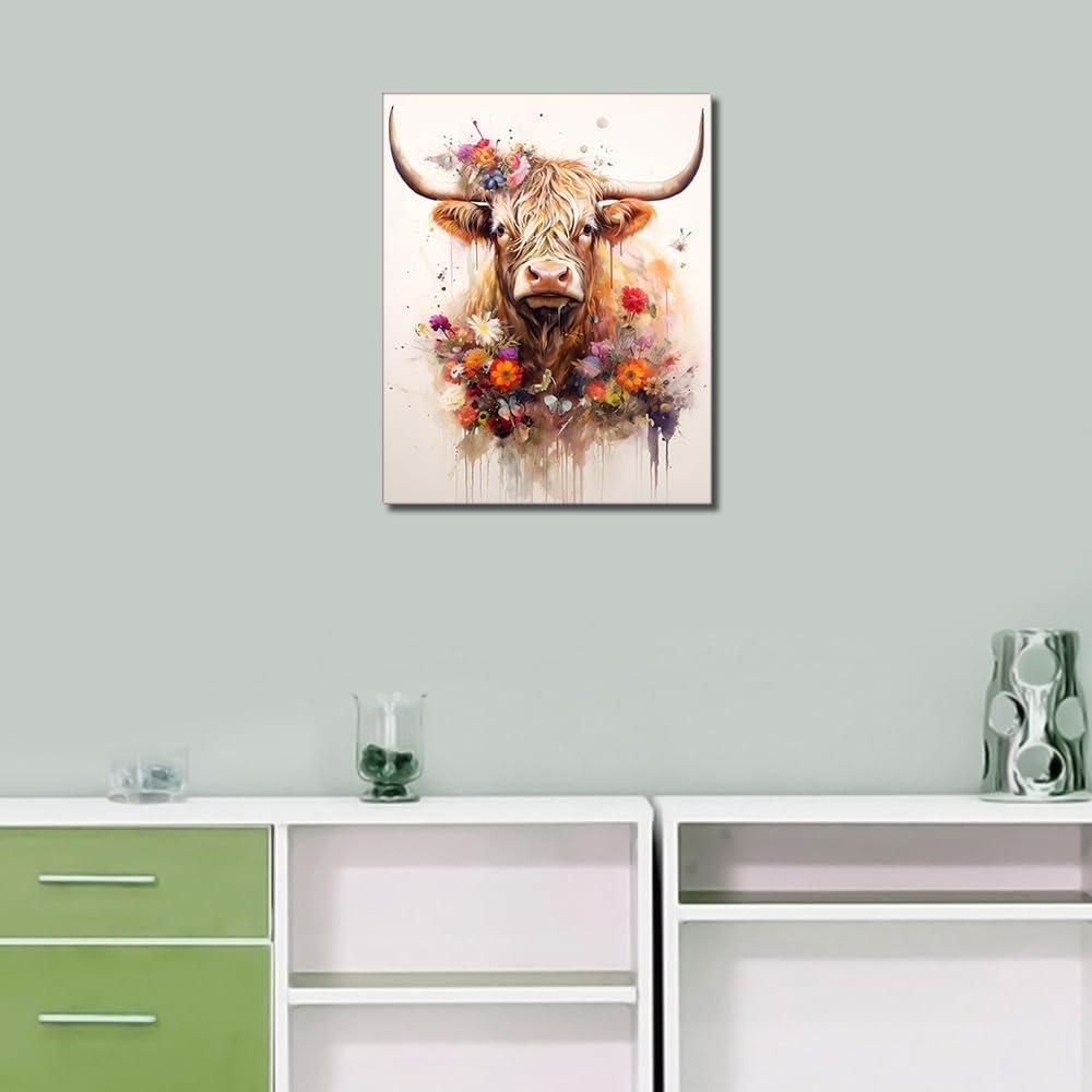 TUMOVO Animals Paint by Numbers for Adults Beginner Highland Cow DIY Paint by Number Kits on Canvas Flowers Butterfly Oil Hand Painting Kits for Adults Art Crafts for Home 16"x20"(Frameless)