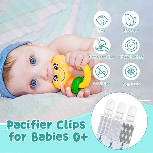 Image of babygoal Baby Neutral Pacifier Clips, 3 Pack Binky Paci Holder and Leash Fits for Most Pacifier and Binkies PS06