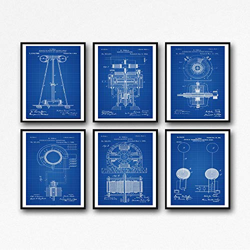 Poster Tesla brevet pour habiller un mur vide avec un art mural blueprint 6 pièces