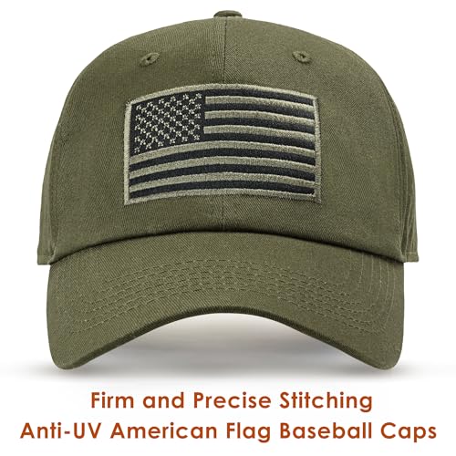 American Flag Baseball Cap for Men Women Exquisite Embroidery Low Profile Washed Cotton Baseball Hats Adjustable Golf Dad Hat (Olive Green)