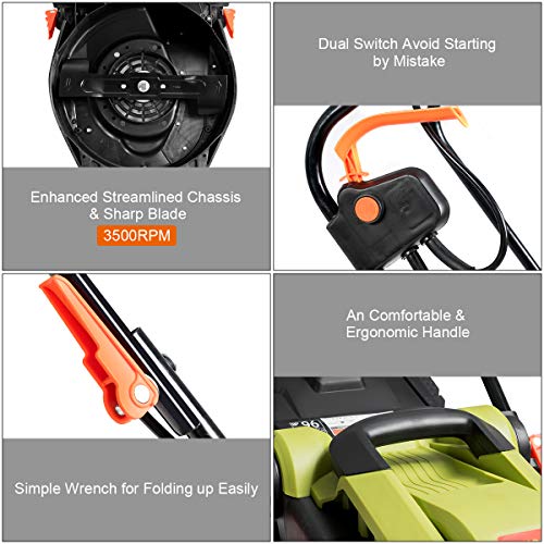 Goplus Electric Lawn Mower, 14-inch Corded Grass Cutting Machine with Detachable Grass Collection Bag Folding Handle, 12AMP (Green)