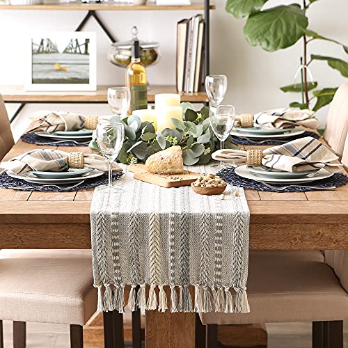 Dii Farmhouse Braided Stripe Table Runner Collection, 15X72 (15X77, Fringe Included), Cool Gray #TOP5