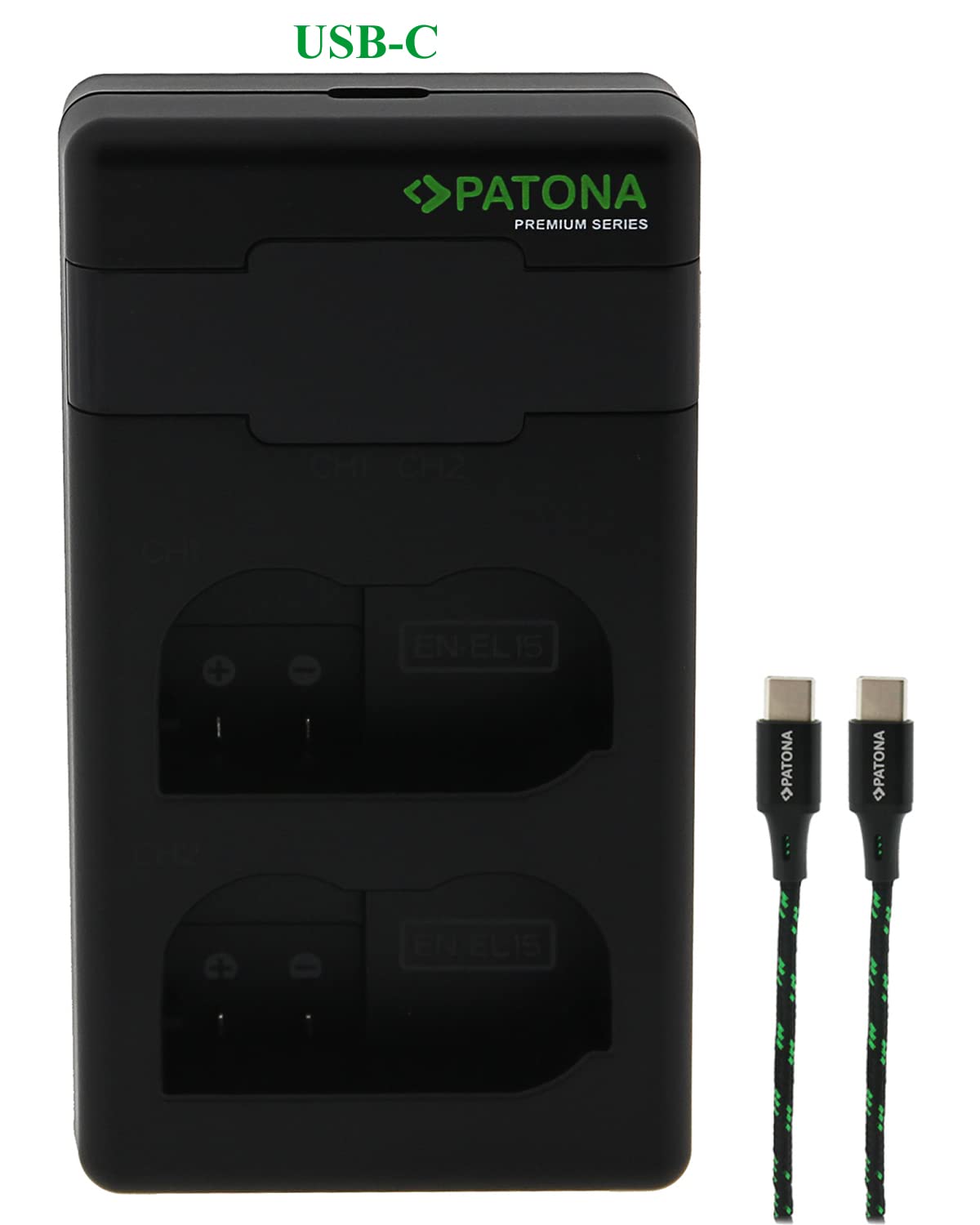 PATONA Premium Dual Ladegerät 1500mA LCD USB-C – für Nikon EN-EL15 EN-EL15b EN-EL15c – QC 3.0 / PD 3.0 Schnellladung ab 20W-Netzteil – für Z5 Z6 Z7 Z8, D7000-D7500, D600-D850 – inkl. Tasche und Kabel