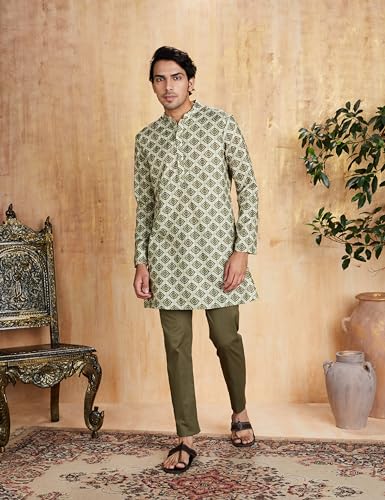 Image of Amazon Brand - Symbol Men's Polyester Festive Printed Long Kurta (Regular Fit)