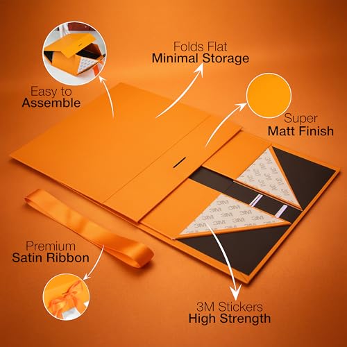 Image of RBS - Foldable Gift Box with Ribbon 23 x 16 x 10cm Gift Boxes for Packaging (1 Pack) Multi-Purpose Gift Boxes for Presents Reuse Gift Packing Box Decorative Hamper Box (Orange Aura)