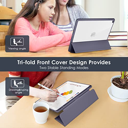 Dtto For Ipad 9Th/8Th/7Th Generation 10.2 Inch 2021/2020/2019 Case, Lightweight Smart Trifold Stand With Hard Pc Clear Transparent Back Shockproof Cover With Pencil Holder - Lavender Purple #TOP5