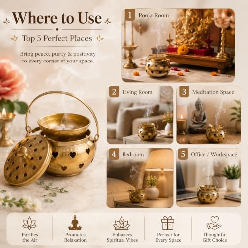 Image of Pure Source India Brass Kapoor Dani, Aroma Diffuser, Bakhoor Dani, Incense Burner, Pack of 1, Hear Shape (Heart Design)