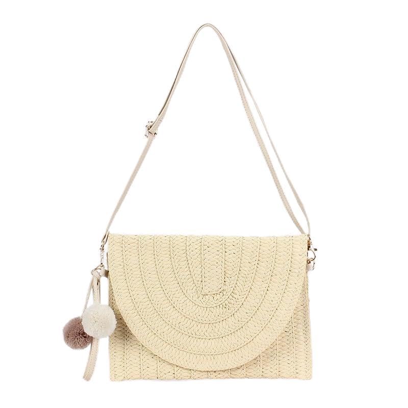 Bolsa de mão feminina com alça, bolsa envelope de tecido de praia de verão, Marrom