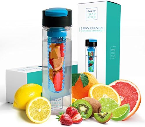 Savvy Infusion Flip Top Fruit Infuser Water Bottle - 24 Ounce - Unique Leak Proof Lid - Great Gift