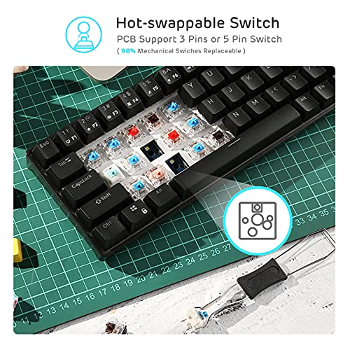 Image of RK ROYAL KLUDGE RK68 Hot-Swappable 65% Wireless Mechanical Keyboard, 60% 68 Keys Compact Bluetooth Gaming Keyboard with Stand-Alone Arrow /Control Keys, Quiet Red Switch, Black