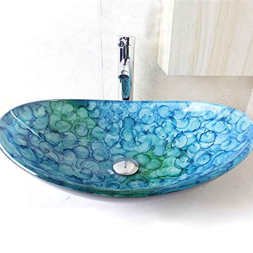 ガラス製 洗面ボール Amazon | Tophome 彩色上絵洗面ボール 強化ガラス製手洗い器 楕円形