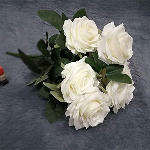 ZIHANJIAU 10 Heads Silk Artificial Rose Flowers Fake flower Bouquet Buch Wedding Home Party Decor (White)