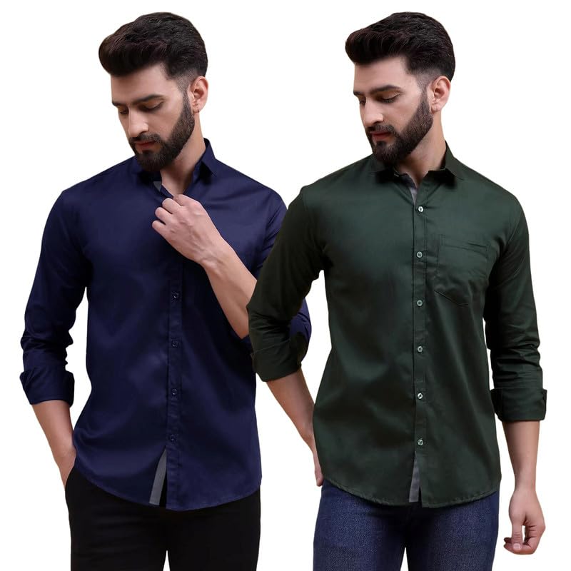 Image of Tee Projekt Solid Shirt for Men's,Solid Shirt for Men's, Casual Shirt for Men,Full Sleeve Spread Collar Shirt for Men, Shirt for Men||(Pack of-2)||
