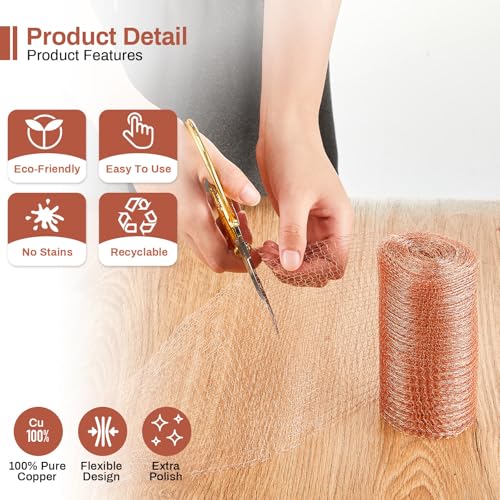 gisafai 534 x 150 ft copper mesh rodent control copper wool for slugs rustproof diy hole filler pure wire mesh for bat snail bird pest rodent control gap blocker fill fabric hole blocking gardening