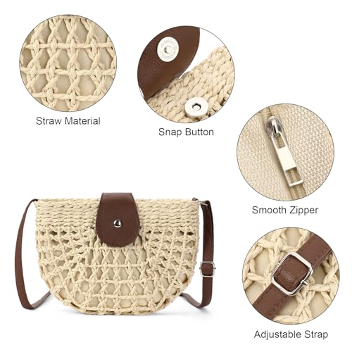 Bolso tejido de paja para mujer, tipo cruzado y tote miniatura 5