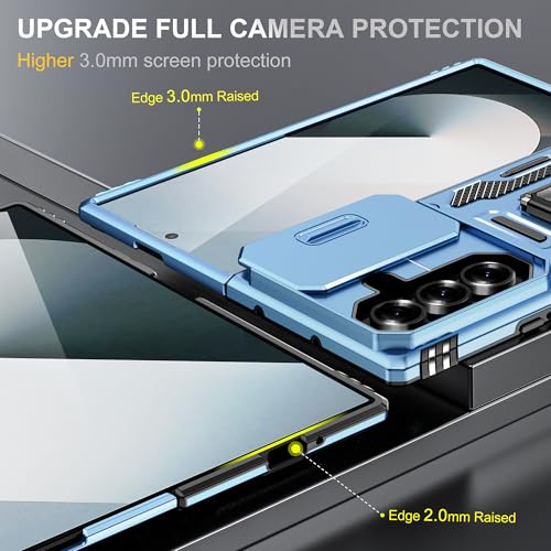 Image of Slide Camera Cover with Ring Holder Mobile Phone Case Cover for Samsung Galaxy Z Fold7 5G (Blue)
