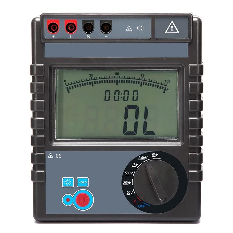 Insulation Resistance Meter Tester Megohmmeter Megohm Meter for Electric Motor,Cable,Electrical Appliance,Switch Insulation Material Insulation Resistance 0.1MΩ-400GΩ Max. Rated Voltage 5000V