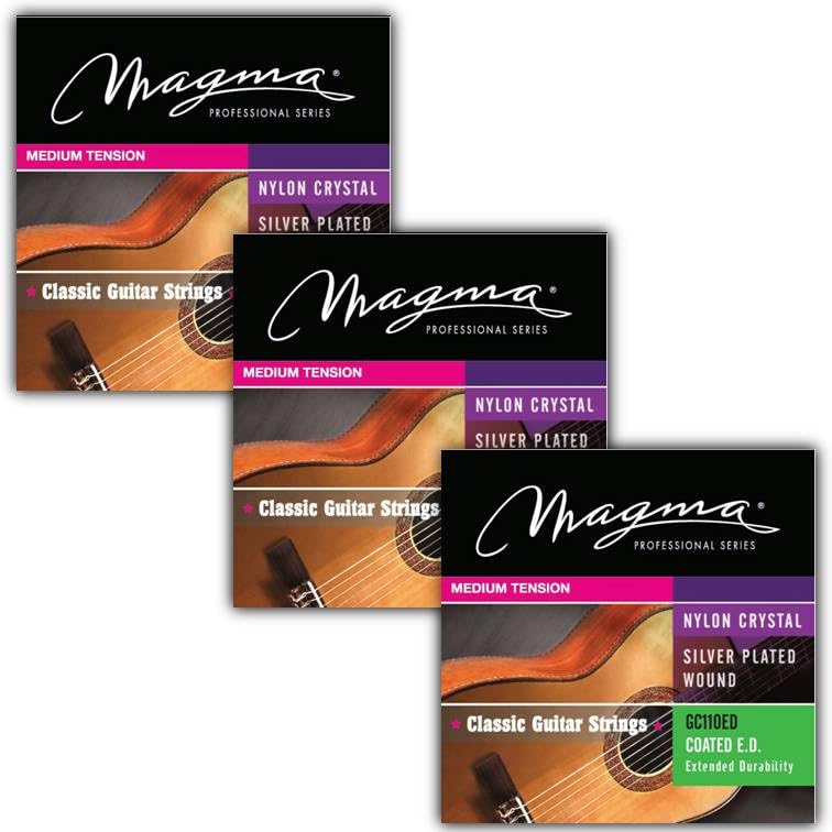 Magma - 3 Juegos de Cuerdas COATED para Guitarra Española de Cobre Plateado, 1°, 2° y 3° Nylon Cristal - Tensión Media – (GC110ED)