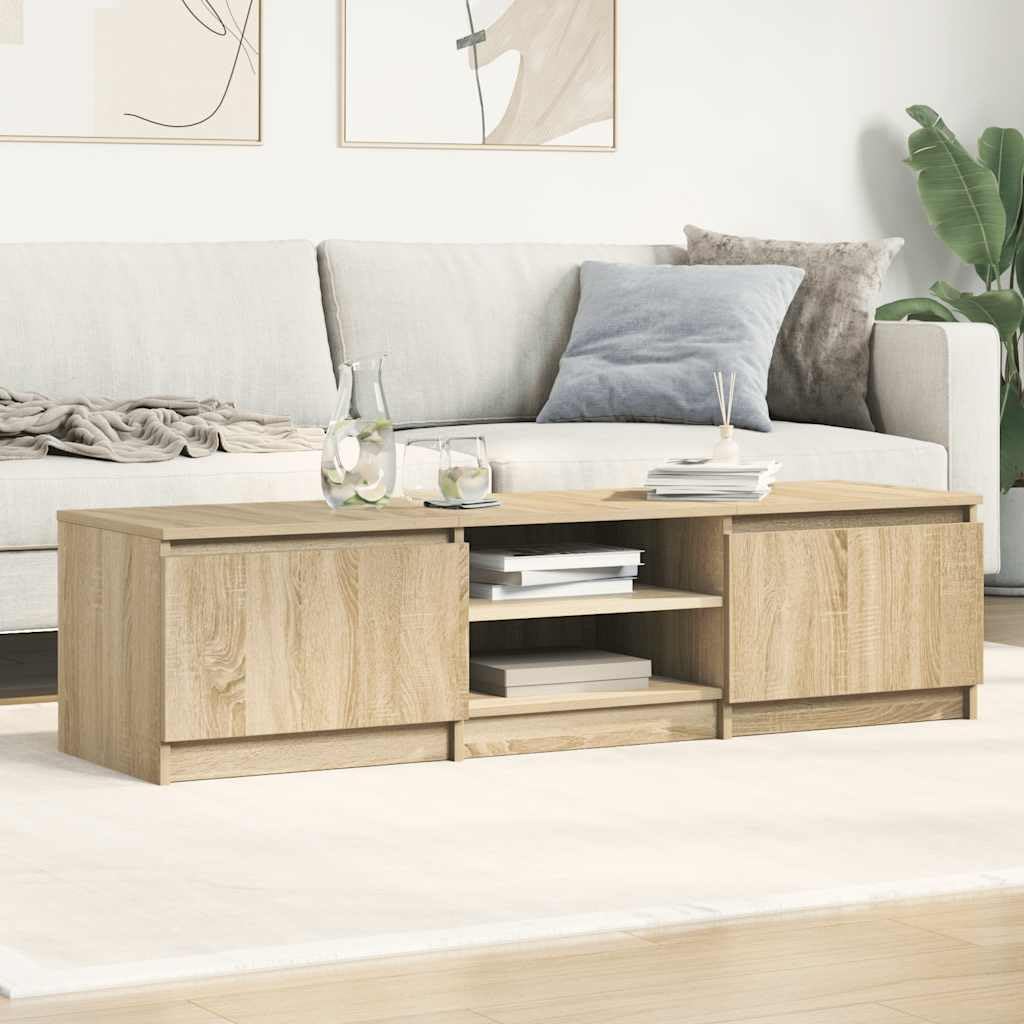Générique TV-Möbel Eiche Sonoma, 140 x 40 x 35,5 cm, Holz | 2 Türen, 2 offene Fächer, einfach zu montieren, Reinigung mit feuchtem Tuch