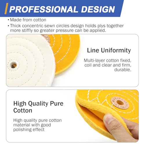 Image of SCOTTCHEN 6inch Buffing Polishing Wheels 1 /2 inch Arbor Hole,Fine (40Ply) / Medium (30Ply) for Bench Grinder,with Buffing Polishing Cutting Compound 3.4 Oz.Kit