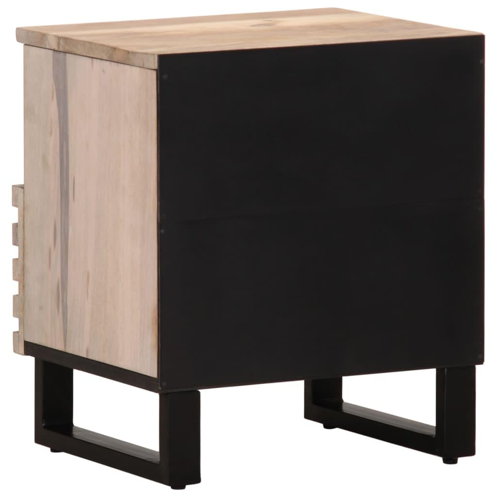 Comodino 40 × 34 × 46 cm in legno di mango con cassetto, comodino per camera da letto, soggiorno, corridoio, spazio con gambe in acciaio inox