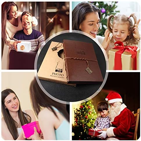 Leather Scrapbook Photo Album Vintage DIY Memory Book Wedding Guest Book Scrap Book Present for Birthday Christmas Father's Day Gift for Photographer Boy Men and women Father Husband (Camera, Large)