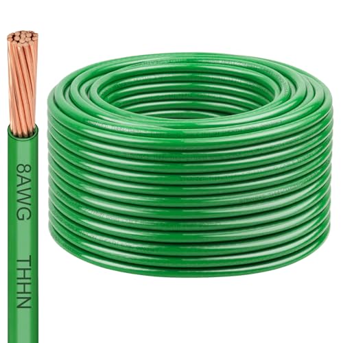 Image of 8 AWG THHN Stranded Bare Copper Wire 250FT Green Grounding Wire, Electrical Wire, 600V Rated Building Wire, Ideal for Panel Wiring, Grounding, Lighting Circuits, Control Systems