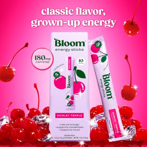 Image of Bloom Nutrition Energy Drink Powder Packets, Sugar Free Energy Drink Mix with L-Theanine, B Vitamins & Natural Caffeine, On the Go Powder Sticks for Natural Energy, 10 Calories (10 Pouches (Pack of 1), Shirley Temple)