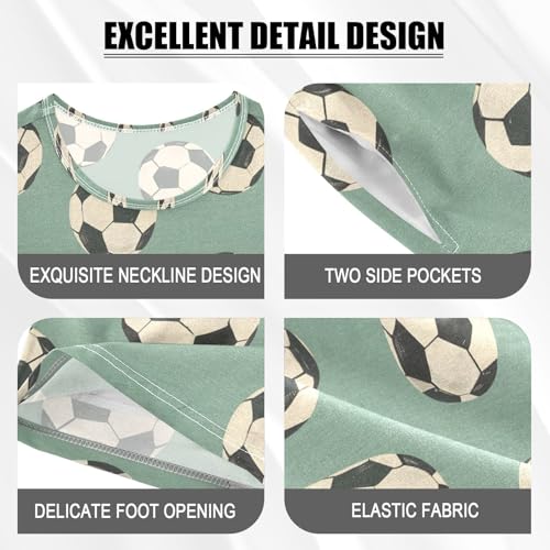 ALAZA Soccer Football Green Lovely Pajamas Set Short Sleeve Cotton Sleepwear Summer Pjs 2 Piece 5-14Y4