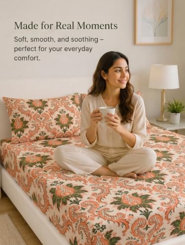 Image of Mafatlal King Size Bedsheet with 2 Pillow Covers (274 x 274 cm) | 140 GSM Microfiber | Soft, Breathable & Fade Resistant| Easy Care | Ivory Cream