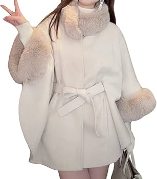 Amazon | [Lomohanaga] ケープコート レディース 冬 ファーケープ