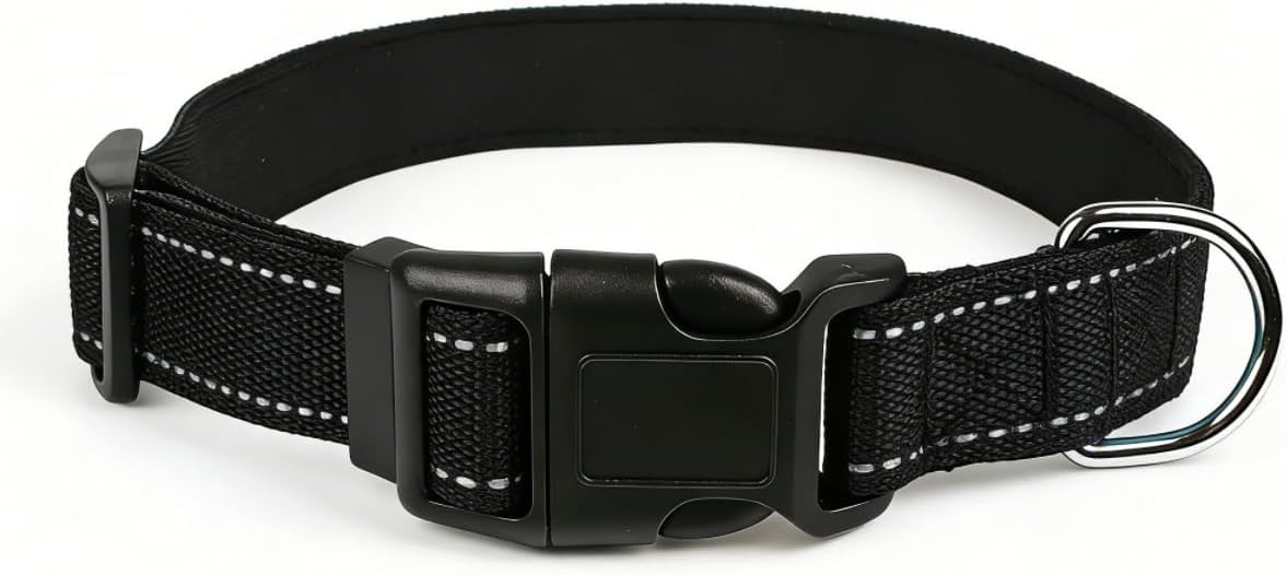 2026 Upgrade Basic Dog Collar, Reflective Dog Collar, Quick Release Soft Comfortable Dog Collars, Safety Buckle Adjustable Nylon Collars for Small Medium Large Dogs (Black, S)