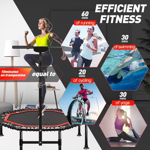 45 Inch Rebounder Trampoline for Adults, Max 330 lbs Load Capacity, Portable Fitness Exercise with 3-Level Adjustable Foam Handle for Indoor and Outdoor Exercise - Image 3