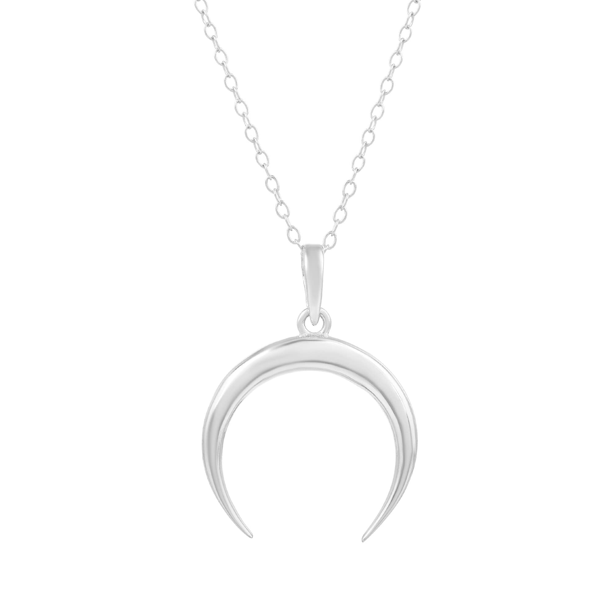 Half Moon Shape 925 Sterling Silver Simple Design Lightweight Piece Pendant with Chain (Multicolor)-image-43