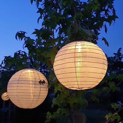 Qedertek Solar Lampions 4 Stück 20cm Solar LED Laterne Wasserdicht Nylon Hängende Gartenlaterne Beleuchtung für Garten, Hof, Terrasse, Hochzeit, Fest Deko (Warmweiß) 2