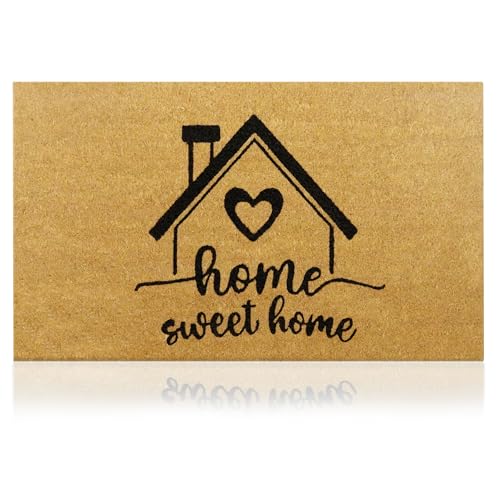 Paillasson Home Sweet en Fibre de Coco - 70x40cm - Tapis de Porte de Bienvenue, Surface Antidérapante PVC & Fibre de Coco - Entrée Maison, Couloirs, Portes -...
