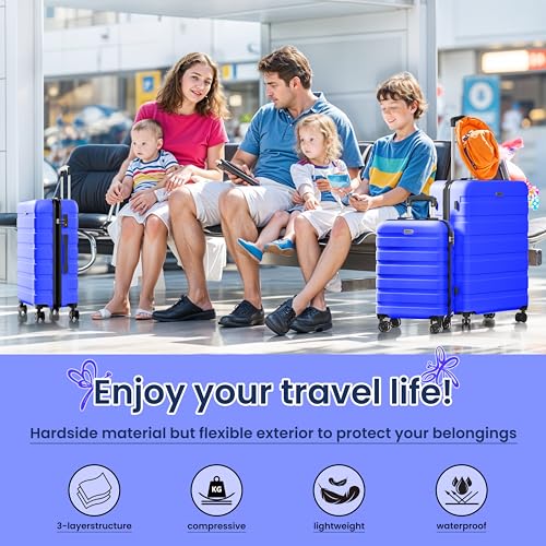 Image of AnyZip Luggage PC ABS Hardside Lightweight Suitcase with 4 Universal Wheels TSA Lock 20 24 28 Inch, Blue, 3 piece set (20 /24 /28), Fashion