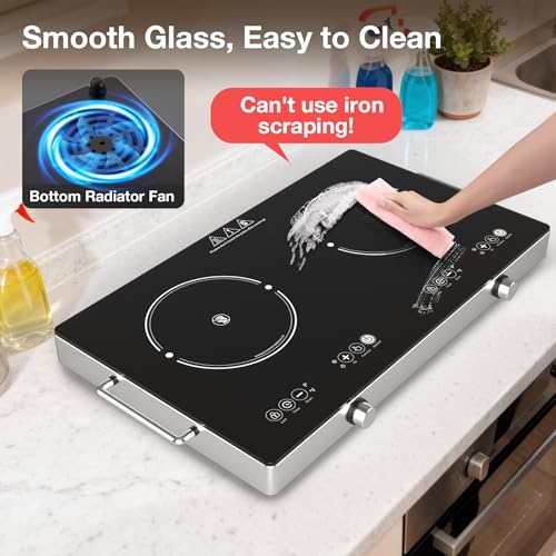 Image of 2400W Electric Cooktop: 24 inch Electric Stove 2 Burner Hot Plate Double Burner, Knob Control Countertop & Built-in, 9 Power Levels, Child Lock, Timer, Suitable for All Pans
