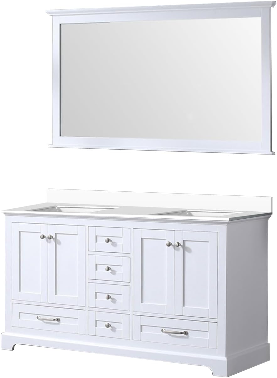 Dukes 60 in. W x 22 in. D White Double Bath Vanity, Cultured Marble Top and 58 in. Mirror
