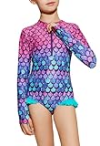 Danna Belle Badeanzug Mädchen Einteiler 128 Kinder Lange Ärmel Rashguard Schwimmanzug Sonnenschutz Bademode Schnelltrocknenden Hawaiian Swimsuit Meerjungfrau