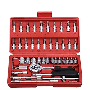 Qiuerte Socket Wrench Set Car Repair Tool Wrench Set Ratchet Socket Spanner Screwdriver Professional Metalworking Tool Kit (46pcs)