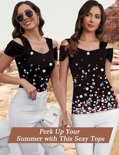 Image of Blingfit Cold Shoulder Tops Summer Tunic Shirts for Women T Shirts V Neck Short Sleeve Casual Tees Blouses 2026